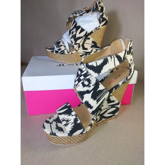 JustFab Shoes - Justfab Maisy Woven Zipper Wedge Platforms Grey White Size 7.5